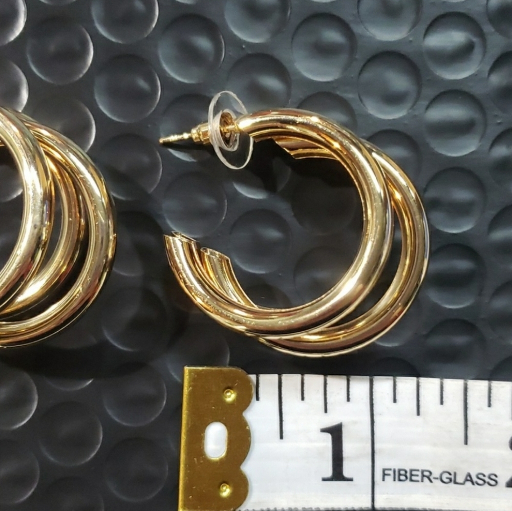 Gold Glossy Hoop Earrings - Picture 4 of 5